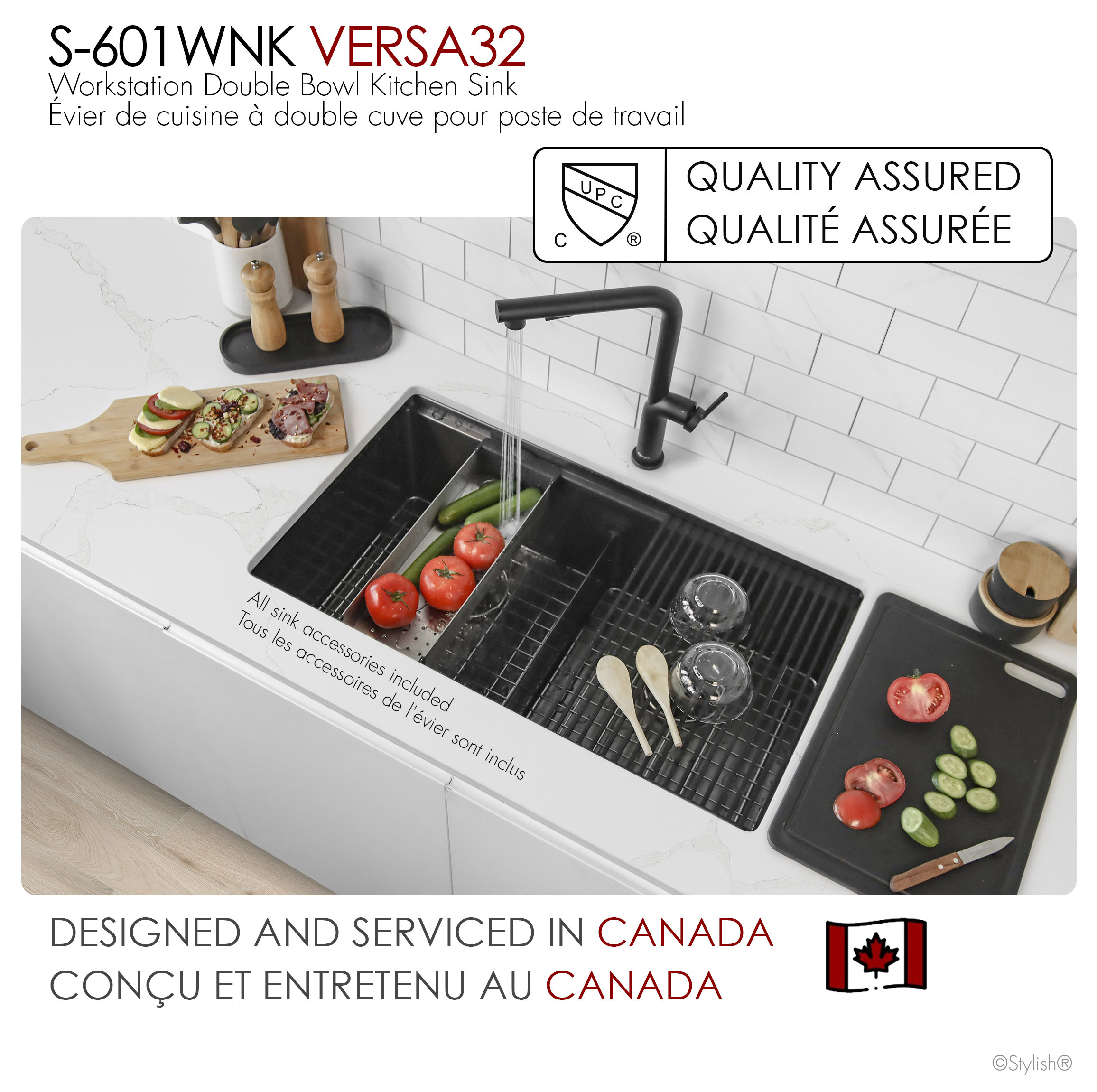 STYLISH 32 in Workstation Double Bowl Undermount Kitchen Sink with Accessories, Graphite