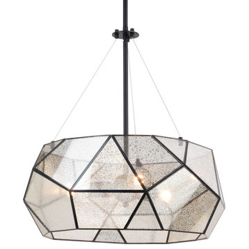 Vaxcel Lighting P0393 Euclid 20"W 3 Light Faceted Glass Pendant - Black