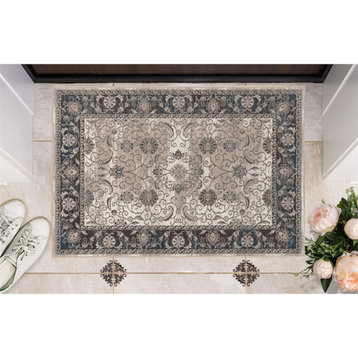 Linon Vintage Microfiber Polyester Isfahan 2'x3' Accent Rug in Gray