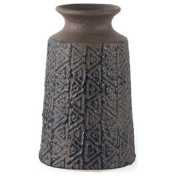 7" Brown and Blue Tribal Ceramic Vase