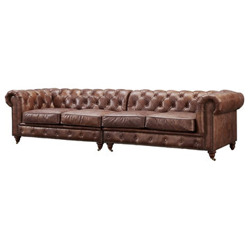 Crafters and Weavers Craftsman Mission Leather Sofa in Dark Brown