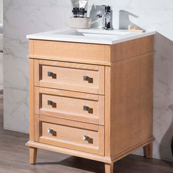 25 inch Traditional Brown-Tan Finish Single Bathroom Vanity Quartz Top - Bathroom Vanities And Sink Consoles