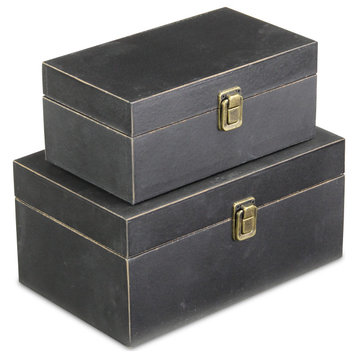 Black Wooden Latched Boxes - Set of 2