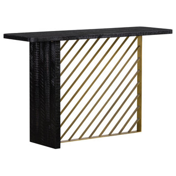 Monaco Black Wood Console Table With Antique Brass Accent