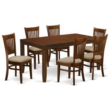 7-Piece Table With 12" Leaf and 6 Cushion Chairs, Espresso