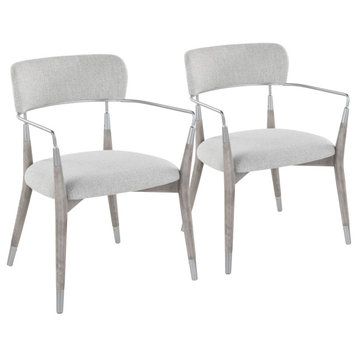 Savannah Chair, Set of 2, Silver Metal, Gray Brushed Wood, Light Gray Fabric
