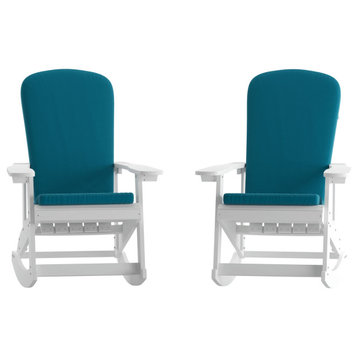 White Chairs-Teal Cushions, Set of 2