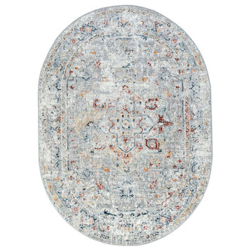 Kinsley Traditional Oriental Silver Oval Area Rug, 5'x7'