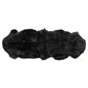 Premium New Zealand Sheepskin Area Rug, Black, 2' X 6'
