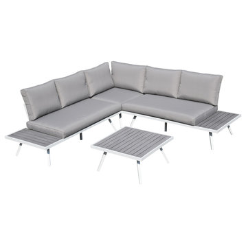 4-Piece Outdoor Aluminum Sectional Sofa Set With Cushions, Gray