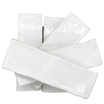 Moroccan Handmade 2x6 Solid Color Zellige Tile, White Piece