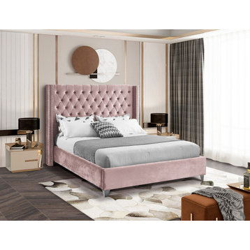 Aiden Velvet Bed, Pink, Queen