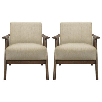 Home Square Upholstered Accent Chair in Light Brown Finish - Set of 2