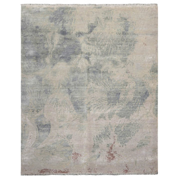 8'x10' Hand Knotted Wool and Silk Oriental Area Rug, Beige Color
