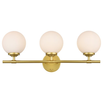 3 Light Brass And Frosted White Bath Sconce