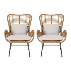 Crystal Outdoor Wicker Club Chairs With Cushions, Set of 2, Light Brown/Black/Be