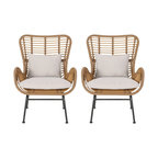 Crystal Outdoor Wicker Club Chairs With Cushions, Set of 2, Light Brown/Beige