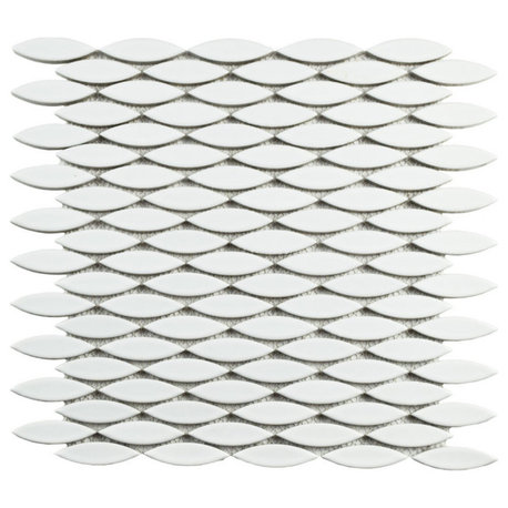 Pescado Glossy Ceramic Mosaic Floor and Wall Tile, Glossy Blanco