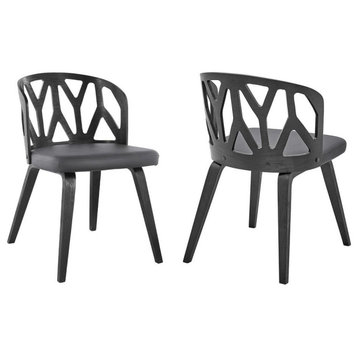 Nia Gray Faux Leather and Black Wood Dining Chairs - Set of 2
