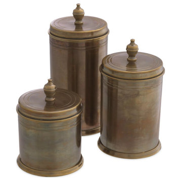 Vintage Brass Cylindrical Box, 3-Piece Set, Eichholtz Gaston