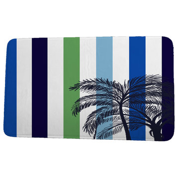 Cuban Flare Thin Stripe Palm Stripe Print Bath Mat, Green, 17"x24"