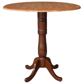42" Round dual drop Leaf Pedestal Table - 41.5 "H, Cinnamon/Espresso