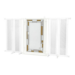 Fusion Gates - Fusion Gate with Bauhaus Border Design, White Pearl, 71.5"-74" - Dog Gates