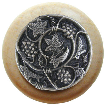Grapevine Natural Wood Knob, Unfinished With Antique-Style Pewter