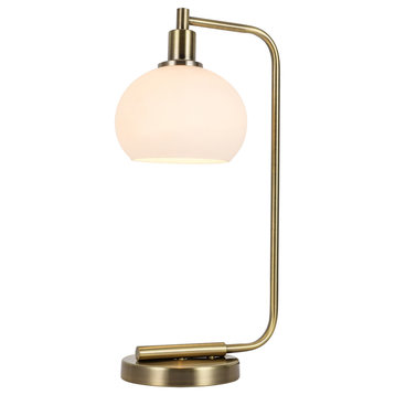 Austin 1-Light Table Lamp, Brass, Opal Elliptical Ball Glass
