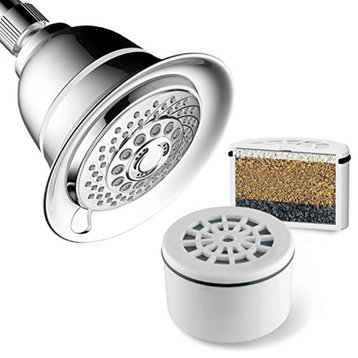 6-Setting 5" Chrome Filtered Showerhead with 3 Stage Shower Filter Cartridge