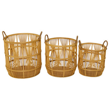 Bohemian Brown Wood Storage Basket Set 561718