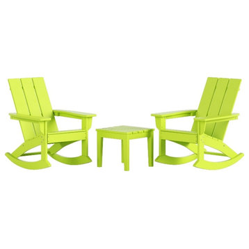 Palms 3-Piece Modern Adirondack Outdoor Rocking Chair with Side Table Patio Set