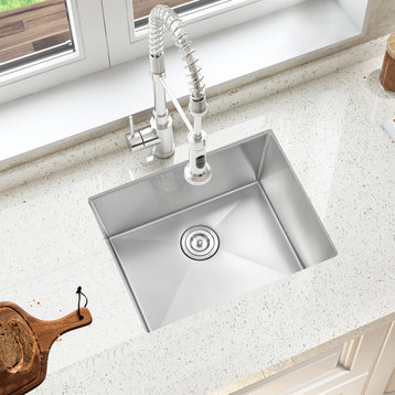 23" Undermount Nano Single Bowl Stainless Steel Kitchen Sink With Drain Assembly