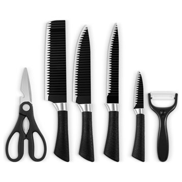 6 PCS Kitchen Knives Set Japanese Damascus Chef Knives Cleaver Set Gift Box, Black
