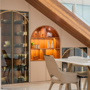 Custom Under-Stair Luxury Crockery Unit with Arched Display & Glass Storage