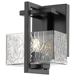 Innovations Lighting - Innovations 312-1W-BK-CL 1-Light Bath Vanity Light, Black - Innovations 312-1W-BK-CL 1-Light Bath Vanity Light Black. Style: Art Deco, Mission. Metal Finish: Black. Metal Finish (Canopy/Backplate): Black. Material: Cast Brass, Steel, Glass. Dimension(in): 8(H) x 5. 25(W) x 5. 5(Ext). Bulb: (1)60W G9,Dimmable(Not Included). Maximum Wattage Per Socket: 60. Voltage: 120. Color Temperature (Kelvin): 2200. CRI: 99. Lumens: 450. Glass Shade Description: Clear Striate Glass. Glass or Metal Shade Color: Clear. Shade Material: Glass. Glass Type: Transparent. Shade Shape: Rectangular. Shade Dimension(in): 6(W) x 5. 5(H). Backplate Dimension(in): 4. 5(H) x 4. 5(W) x 0. 75(Depth). ADA Compliant: No. California Proposition 65 Warning Required: Yes. UL and ETL Certification: Damp Location.