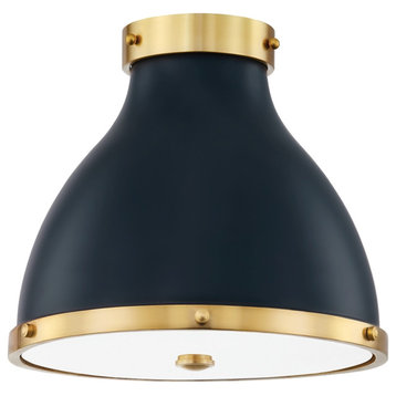 Painted No. 3 2-Light Flush Mount by Mark D. Sikes, Aged Brass/Darkest Blue