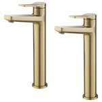 Kraus USA - Kraus Indy Vessel 1-Hole 1-Lever Bathroom Faucet Brushed Gold Set of 2 - With a streamlined contemporary silhouette, the Indy faucet blends beautifully into any style of bathroom decor. The highly functional design features a slim single lever handle, premium components including a water-saving aerator and leak-free ceramic cartridge, and pre-attached water lines for easy installation.