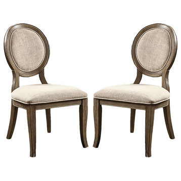 Beige Fabric Upholstery Side Chair, Dark Oak