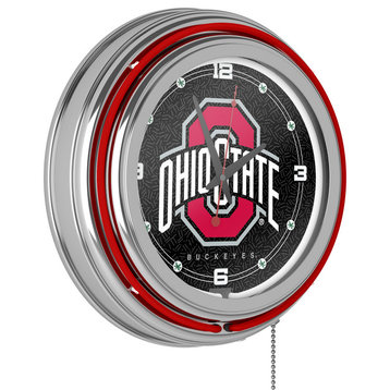 Neon Clock - Retro Ohio State University Logo Black Analog Wall Clock