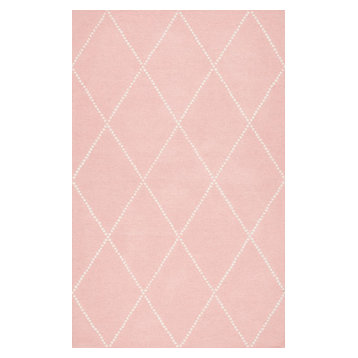 Dotted Diamond Trellis Area Rug, Baby Pink, 6'x9'