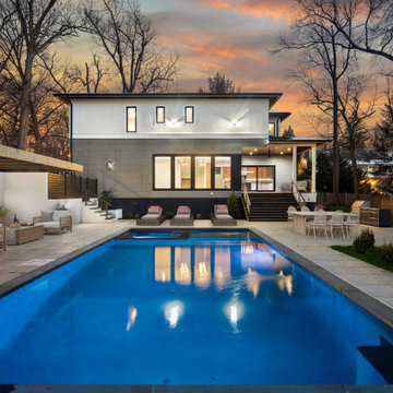 Poolside and Pergola at Sunset