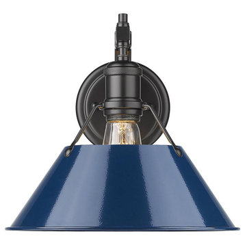 Orwell BLK 1 Light Wall Sconce in Black with Navy Blue Shade