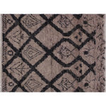 Bareens Designer Rugs - Eclectic Moroccan Savage Lt. Brown/Black Wool Rug - 4'1'' x 6'3'' - Hand knotted from finest quality wool, this stunning fashionable handmade Moroccan rug also known as a shag rug is crafted by skilled artisans with trendy and elegant design and sophisticated modern pattern creating a compelling focal point in any living area. The Moroccan rug featuring a stunning global inspired design that endure at the forefront of contemporary trend. The meticulously plush pile constructed in great quality wool, features luxurious texture and appearance adding softness, warmth and comfort to any room.