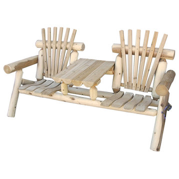 Rustic White Cedar Log Settee With Center Table