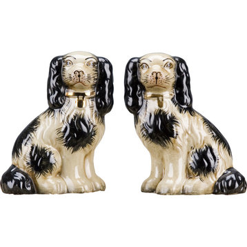 Staffordshire Reproduction Dogs, 6", Black, 2-Piece Set