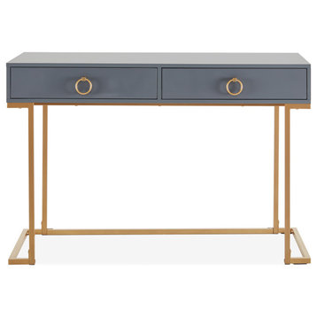 Home Office 2-Drawer Desk/Vanity Table, Wood And Metal, Gray