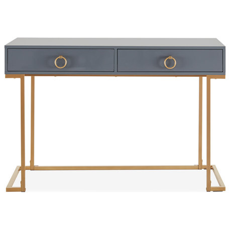 Home Office 2-Drawer Desk/Vanity Table, Wood And Metal, Gray