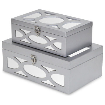 Harlane Set of 2 Overlayed Mirror, Silver Boxes