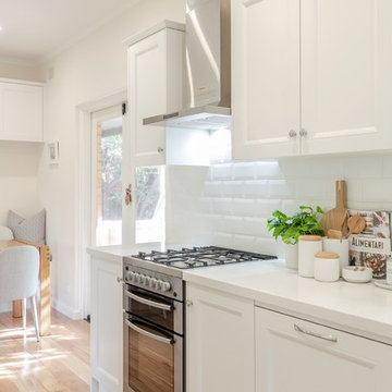 Timeless Timber and White Open Plan Kitchen- Dining- Laundry